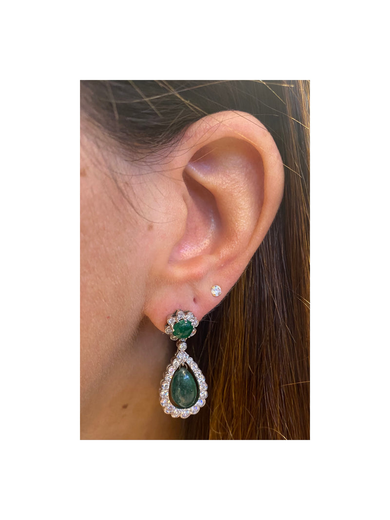 Cabochon Emerald and Diamond Earrings