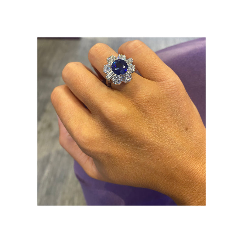 Certified Sapphire & Diamond Flower Ring