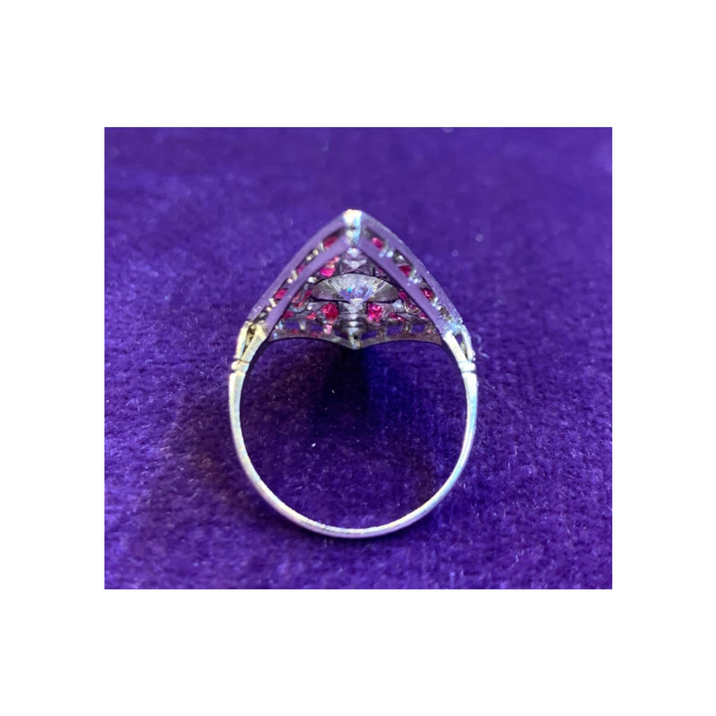 Art Deco Diamond and Ruby Navette Ring