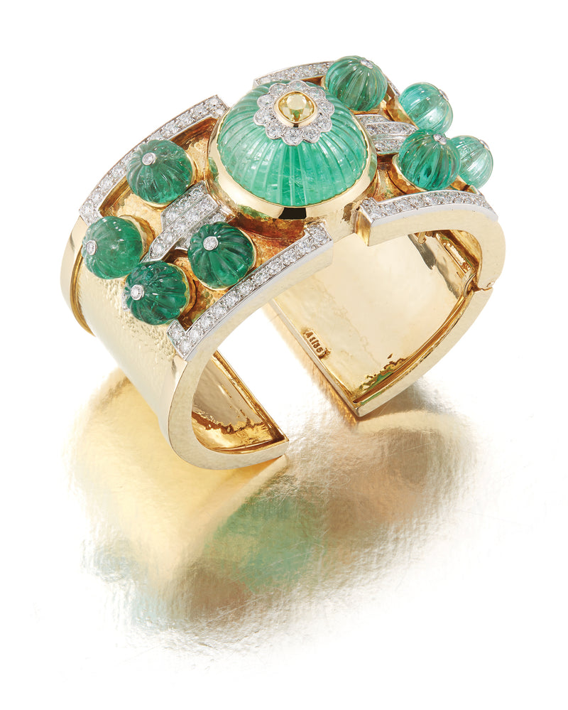 David Webb Carved Emerald Bangle
