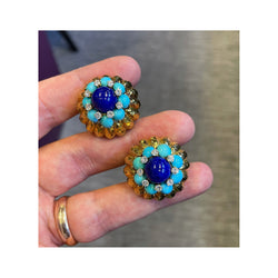 David Webb Lapis Turquoise and Diamond Earrings