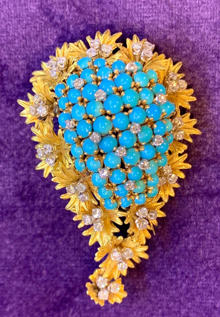 Turquoise & Diamond Paisley Brooch
