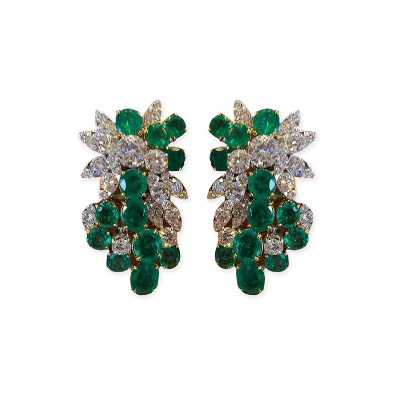 Van Cleef & Arpels Diamond Emerald Cluster Earrings