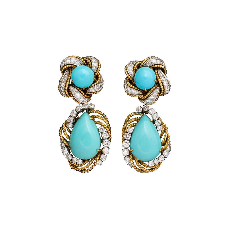 Van Cleef & Arpels Turquoise and Diamond Day and Night Detachable Earrings