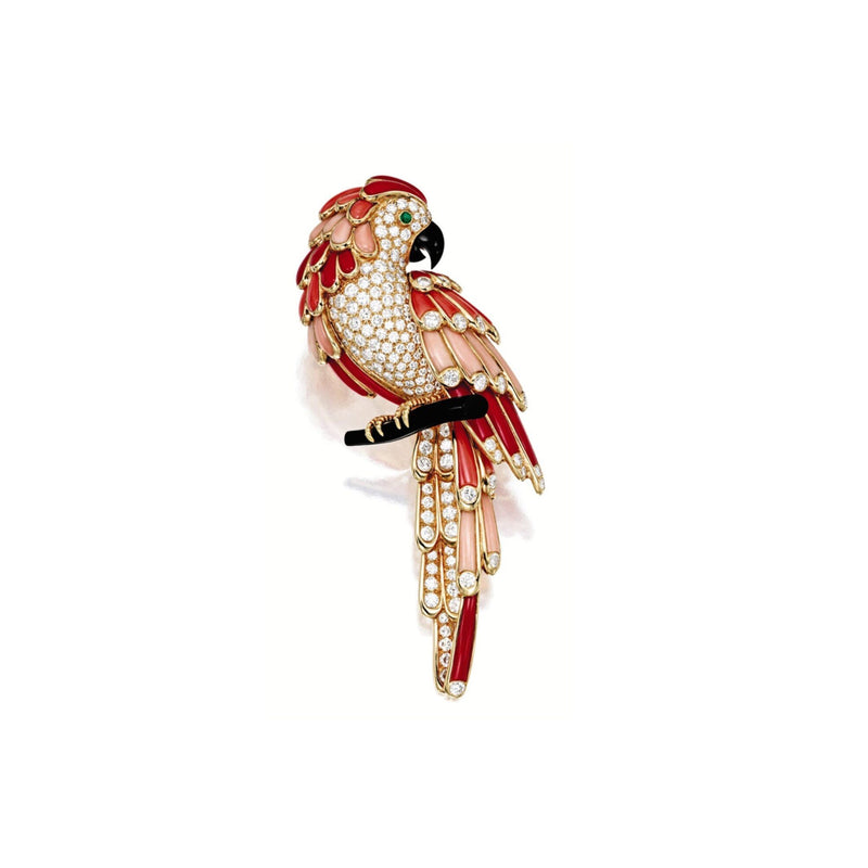 Van Cleef and Arpels Multi Colored Coral Bird of Paradise Brooch