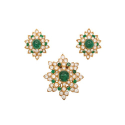 Van Cleef and Arpels Diamond and Emerald Earrings and Ring Set