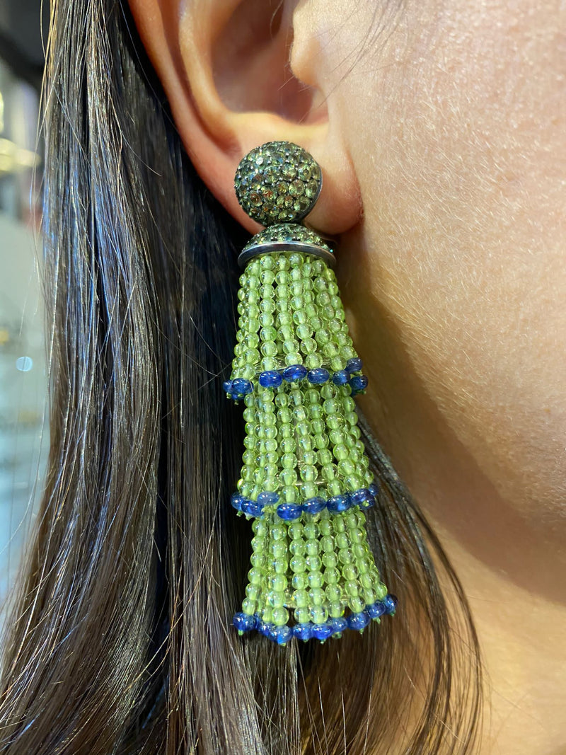 Hemmerle Peridot & Sapphire Tassel Earrings