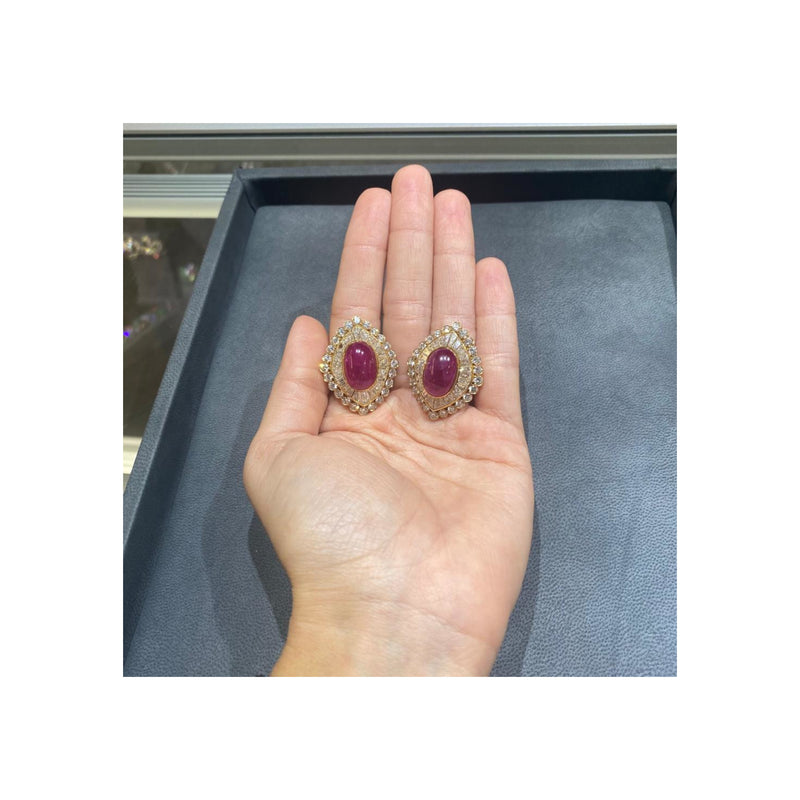 Van Cleef and Arpels Cabochon Ruby & Diamond Clip On Earrings