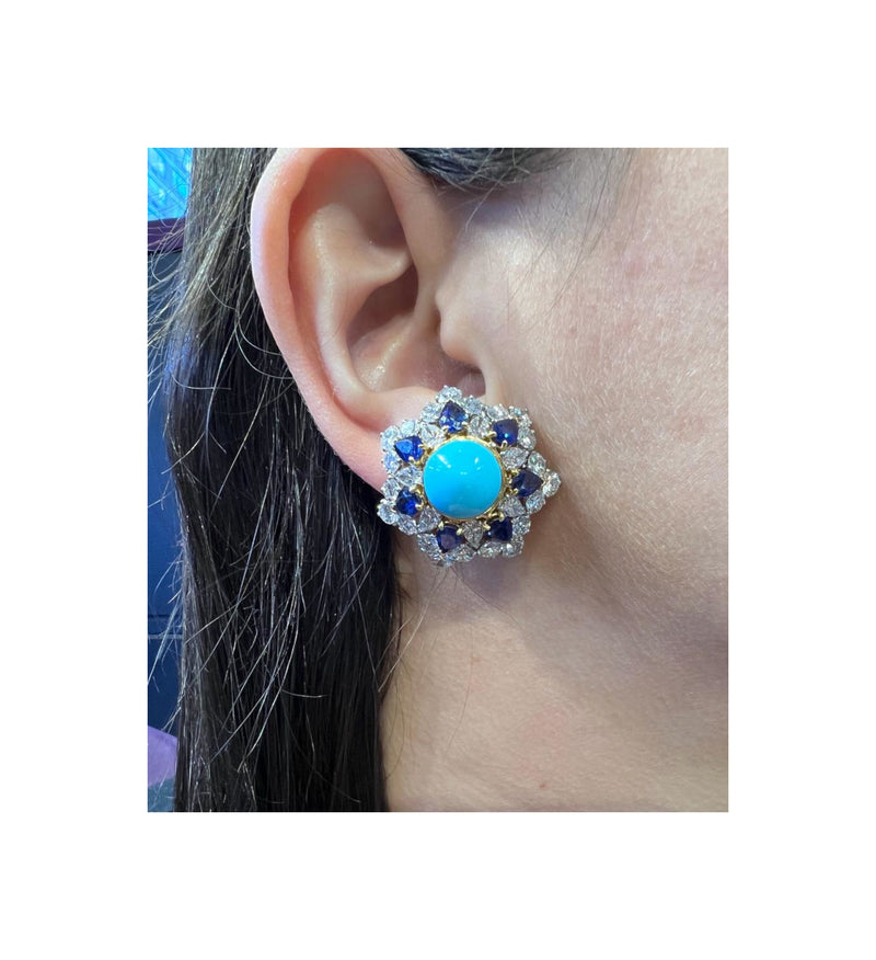 Bvlgari Turquoise Sapphire & Diamond Earrings