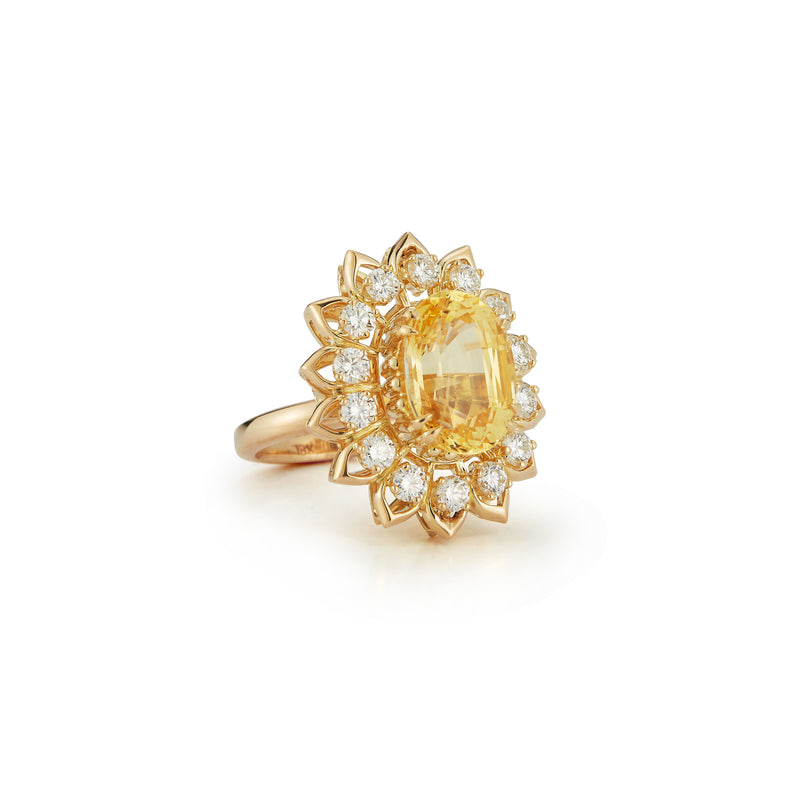 Yellow Sapphire & Diamond Flower Cocktail Ring
