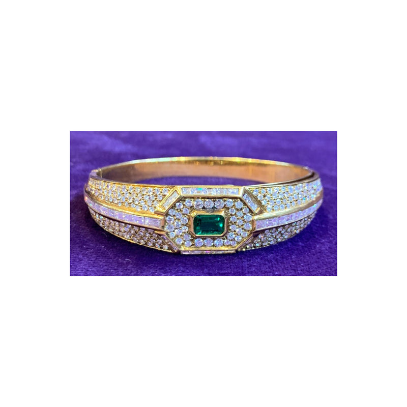 Yellow Gold Diamond and Emerald Bangle