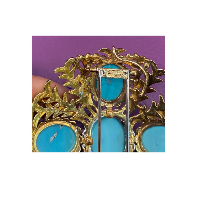 David Webb Cabochon Turquoise & Diamond Brooch