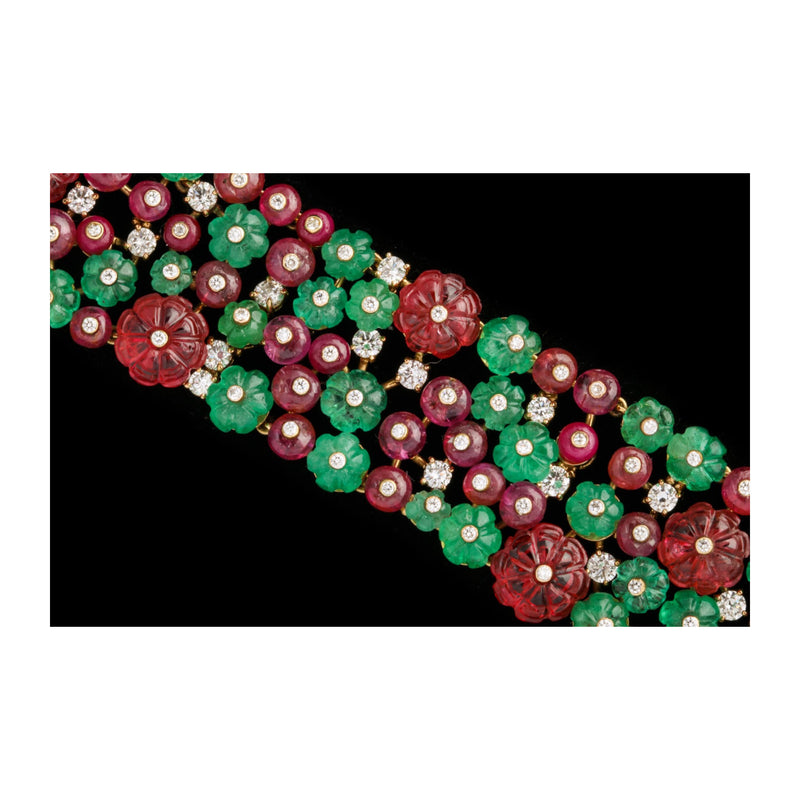 Bvlgari Carved Emerald Spinel and Ruby Bracelet