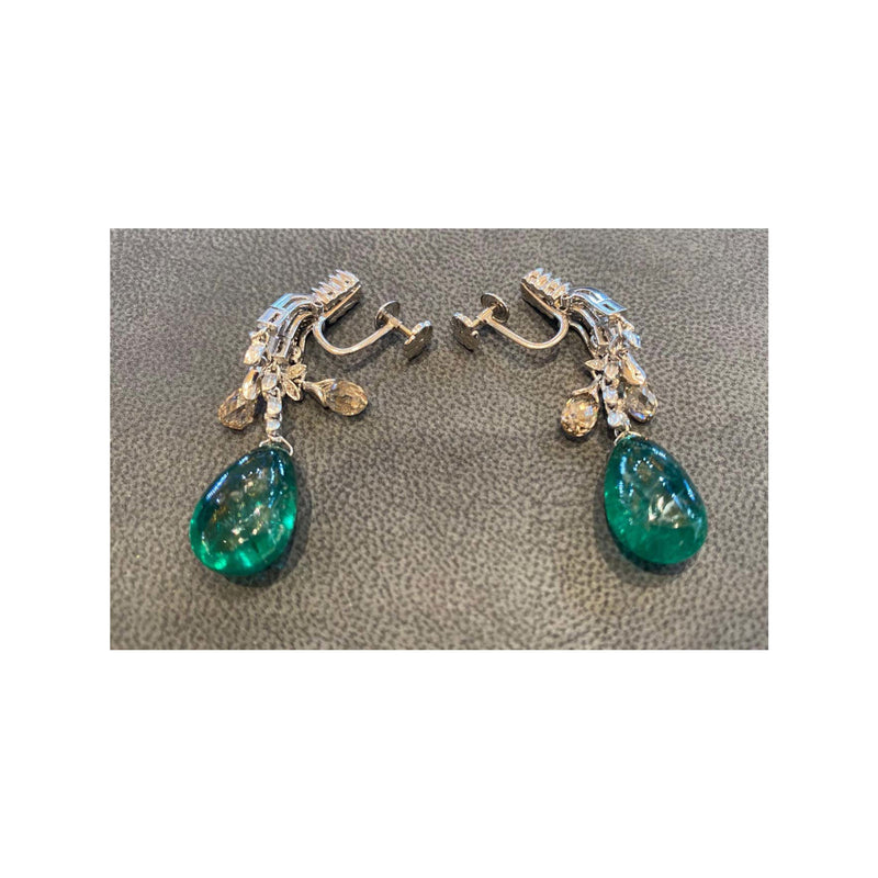 Cabochon Emerald & Briolette Diamond Chandelier Earrings