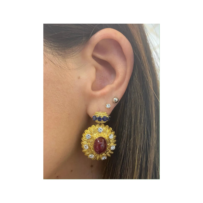 Cabochon Ruby, Sapphire & Diamond Earrings