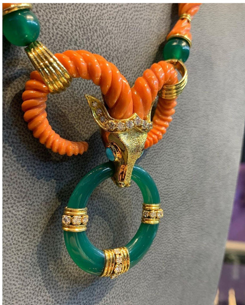 Cartier Coral and Chrysoprase Ox Necklace