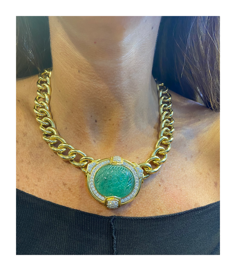 David Webb Carved Emerald Necklace