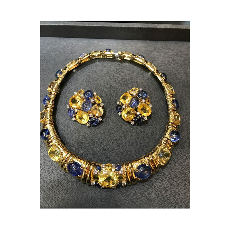 David Webb Sapphire Earrings & Necklace Set