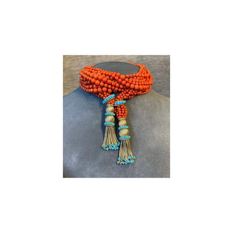 Coral & Turquoise Tassel Necklace By David Webb