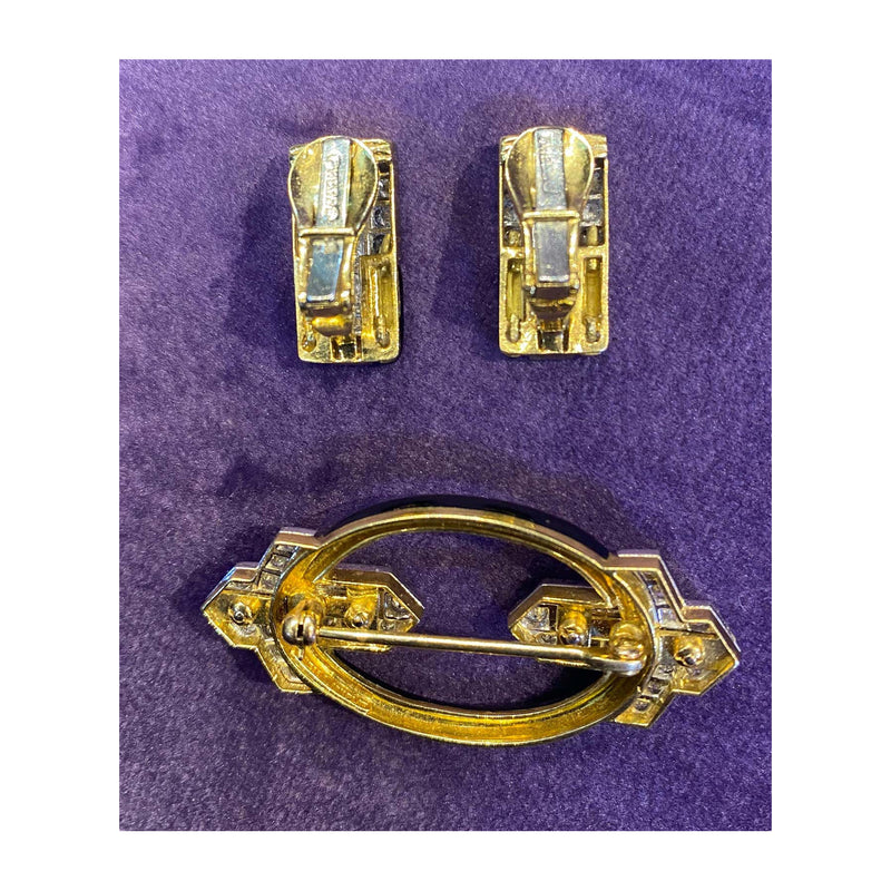 David Webb Diamond & Onyx Brooch & Earrings Set