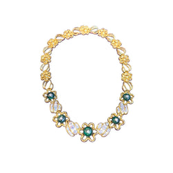 Emerald & Diamond Flower Link Necklace By Elan