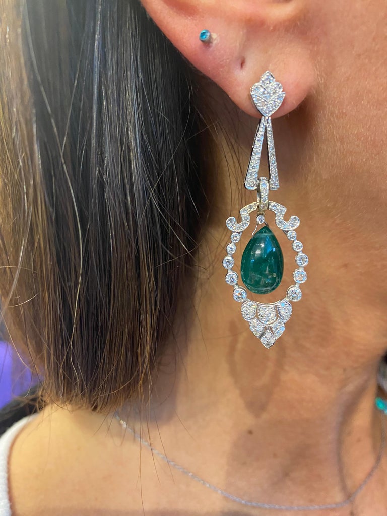Emerald and diamond chandelier earrings Clearance