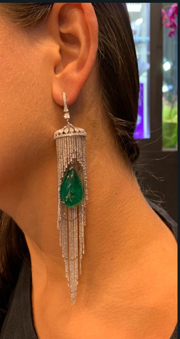 White Finish Faux Emerald Earrings Design by Saga Jewels at Pernias Pop Up  Shop 2023