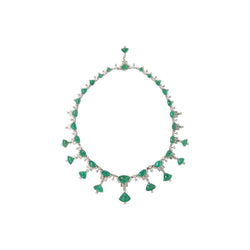 Carved Taveez Emerald and Diamond Necklace