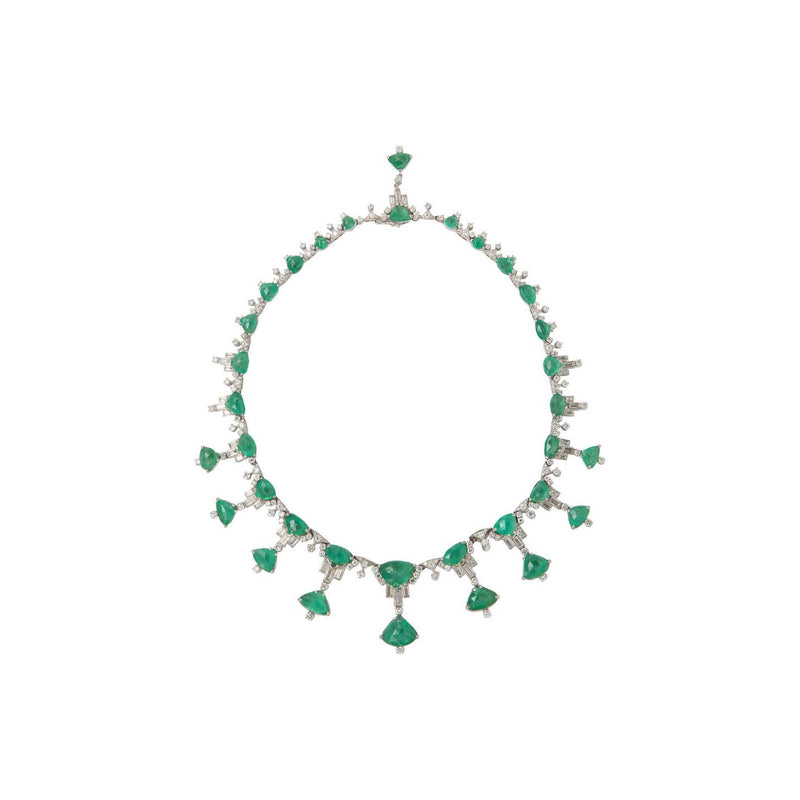 Carved Taveez Emerald and Diamond Necklace