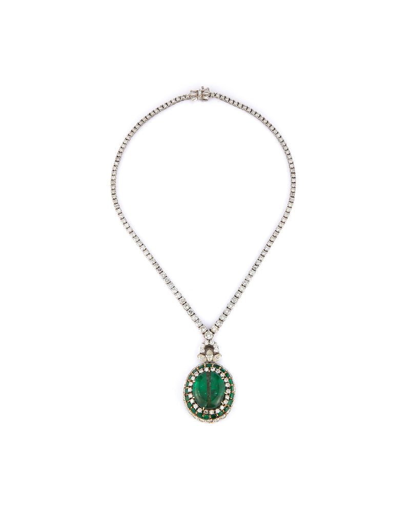 Antique Mughal Certified Emerald Bead and Diamond Necklace