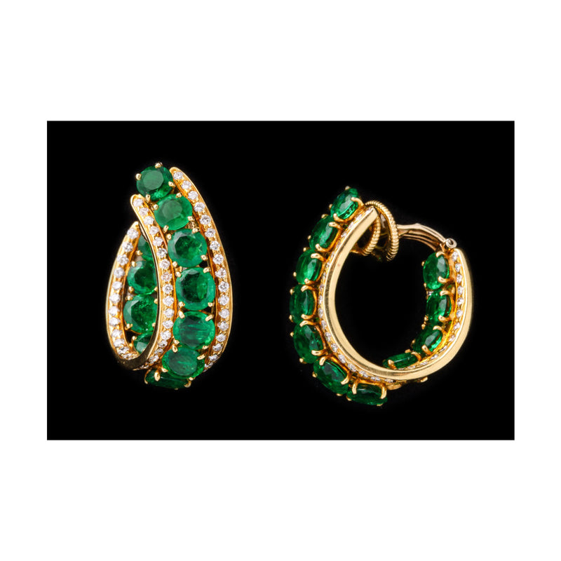 Harry Winston Emerald Diamond Hoop Earrings