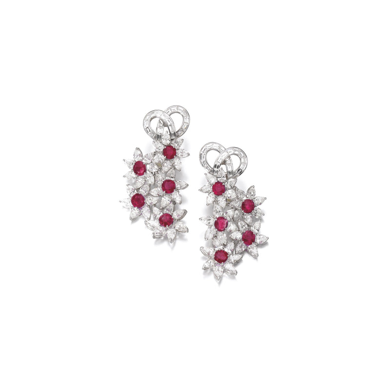 Harry Winston Ruby and Pink Sapphire & Diamond Earrings