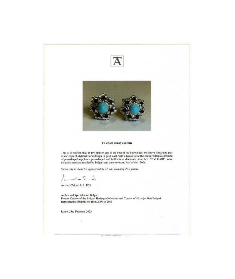Bvlgari Turquoise Sapphire & Diamond Earrings