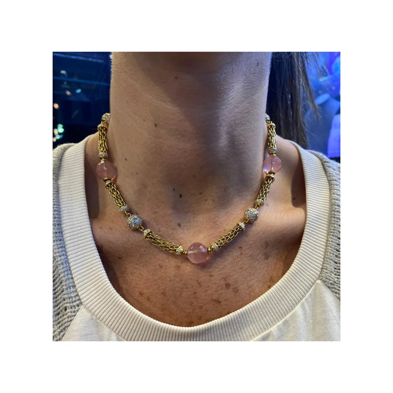 Bvlgari Rose Quartz & Diamond Necklace