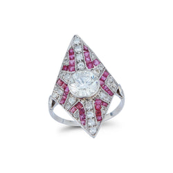Art Deco Diamond and Ruby Navette Ring