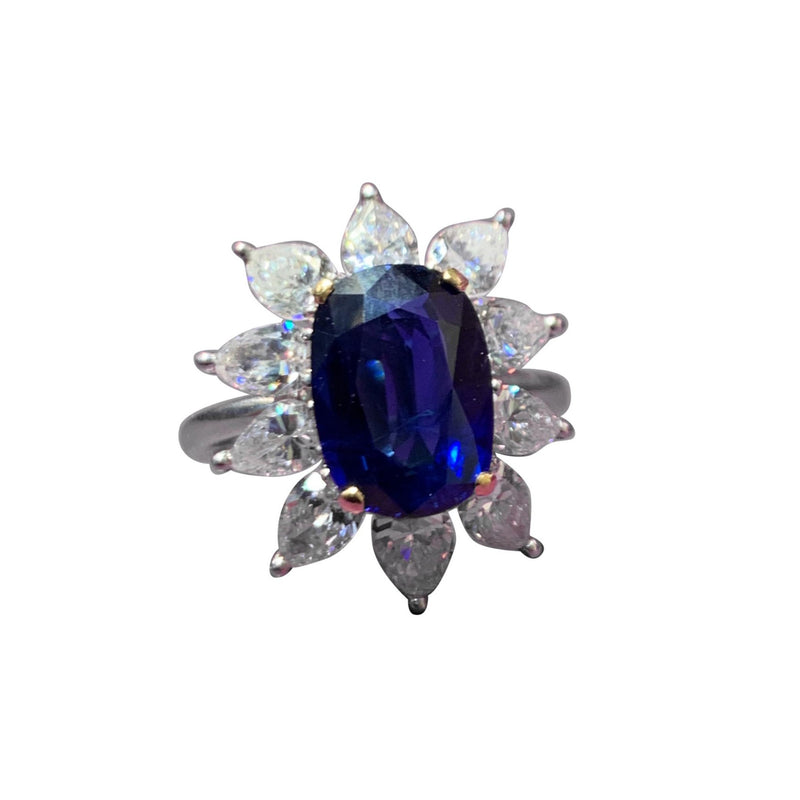 Sapphire and Diamond Flower Cocktail Ring