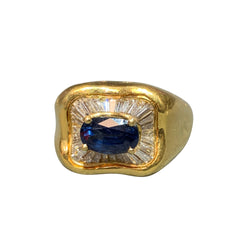 Sapphire and Diamond Gold Men's Ring