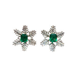 AGL Certified Emerald and Diamond Snowflake Earrings