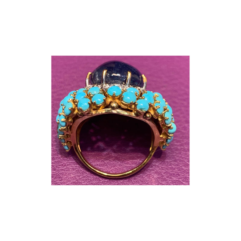 Cabochon Star Sapphire and Turquoise Cocktail Ring