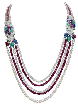 Tutti Frutti Ruby Bead and Cultured Pearl Necklace