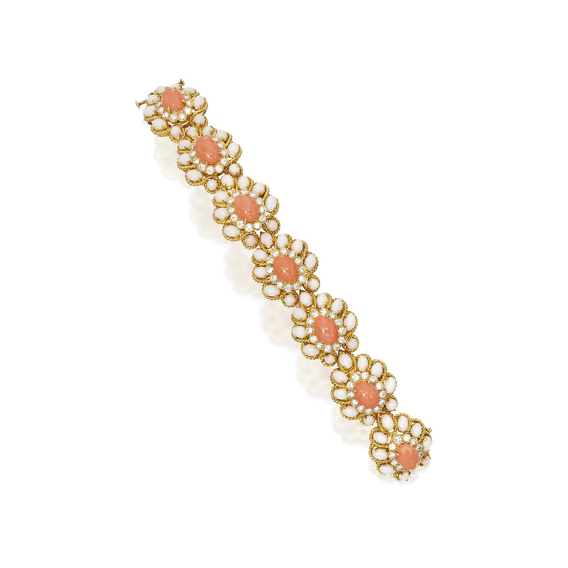 Van Cleef and Arpels Two Tone Coral and Diamond Bracelet
